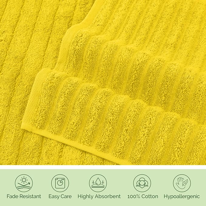 Elegant Comfort 100% Turkish Cotton Corduroy Ribbed Luxury Washcloths 6 Pack Soft 13 x 13 Inch - Higly Absorbent, Durable, Quick Dry, Spa Premium Hotel Quality for Bathroom or Travel, Yellow