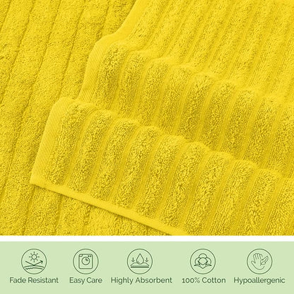Elegant Comfort 100% Turkish Cotton Corduroy Ribbed Luxury Washcloths 6 Pack Soft 13 x 13 Inch - Higly Absorbent, Durable, Quick Dry, Spa Premium Hotel Quality for Bathroom or Travel, Yellow