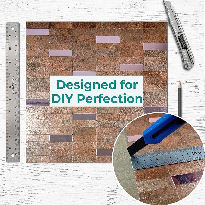 XUANINY Peel and Stick Tile Backsplash Self- Adhesive Wall Tiles Aluminum Mosaic Sticker for Kitchen (11.33"x11.92" Per Sheet, Pack of 10 pcs) (Copper 10)