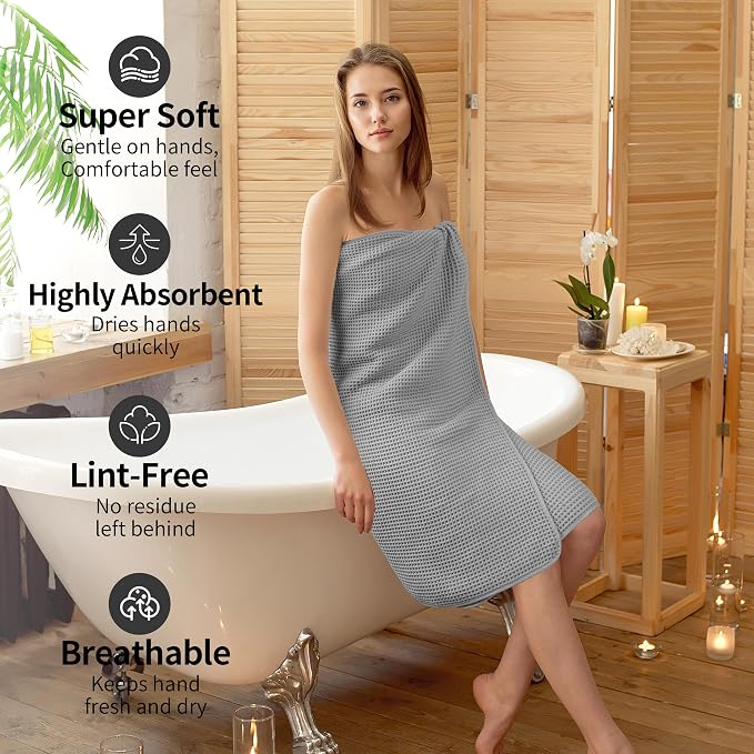 MICROFI New Microfiber Waffle Bath Towels, 2 Pieces, Oversized, Soft, Absorbent, Fast Drying, Lint Free 430 GSM (Silver)
