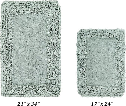 Better Trends Bathmat 100% Cotton Non-Slip Washable Rug Soft Tufted 24" x 40" Bath Mat Water Absorbent for Bathroom Floor Decor, Tub, Bedroom Kitchen Rugs Blue Shaggy Border Collection