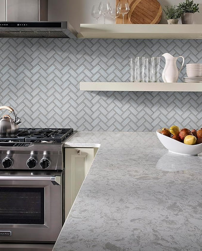 MSI Ice Bevel Herringbone 11 in. x 14 in. Glossy Glass Tile for Kitchen Backsplash, Wall for Bathroom, Accent, and Shower Wall Tile Mesh-Mounted Mosaic