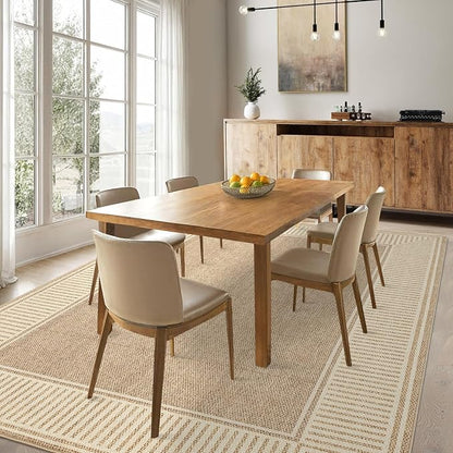 Garvee Modern Bordered Neutral Rugs for Living Room 8x10 Washable Rug Jute | Large Non Slip Low Pile Soft Carpet Foldable Non-Shedding Woven Printed Floor Cover for Bedroom Playroom Nursery Office Dorm