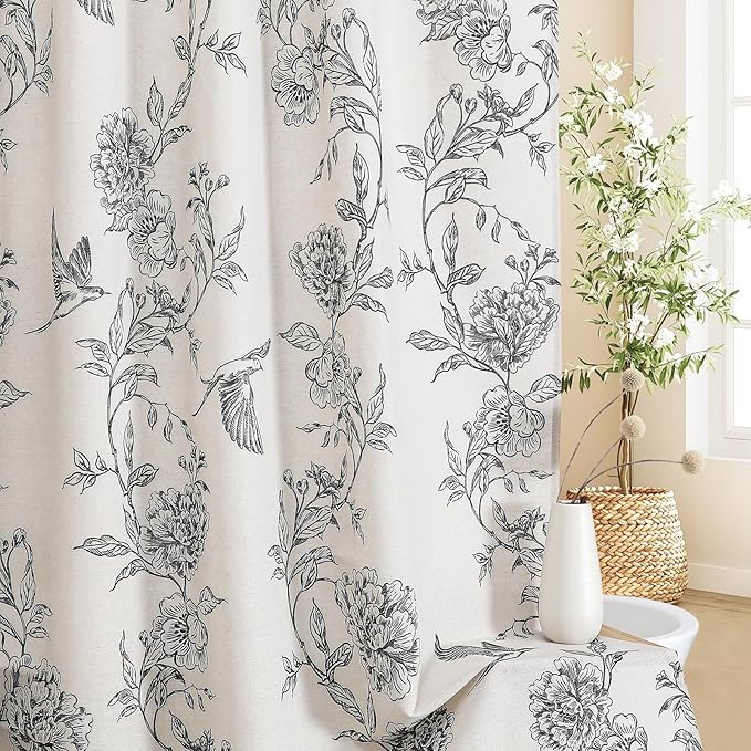 MitoVilla Black Cotton Boho Hummingbird Shower Curtains, 72 x 72 | Black Cottagecore Spring Shower Curtain for Bathroom, Modern Farmhouse French Country Bathroom Décor, 72x 72