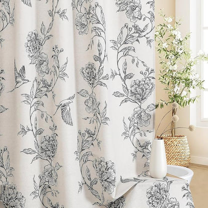 MitoVilla Black Cotton Boho Hummingbird Shower Curtains, 72 x 72 | Black Cottagecore Spring Shower Curtain for Bathroom, Modern Farmhouse French Country Bathroom Décor, 72x 72