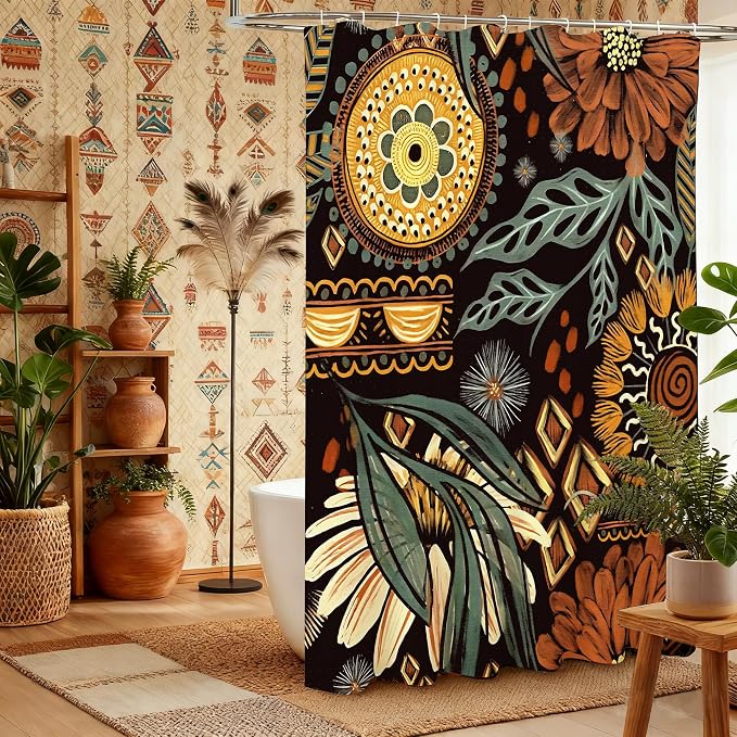 Boho 120GSM Premium Shower Curtain with 12PCS Hooks,72 x 72 Inch (4-Boho)