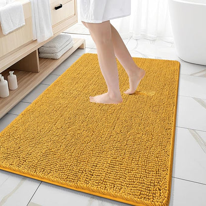 OLANLY Large Bathroom Rugs 59x35, Extra Soft Absorbent Chenille Bath Rugs | Golden Yellow, Quick-Drying Rubber Backing, Washable Bath Mat for Bathroom Floor, Tub and Shower, Home Decor Accessories