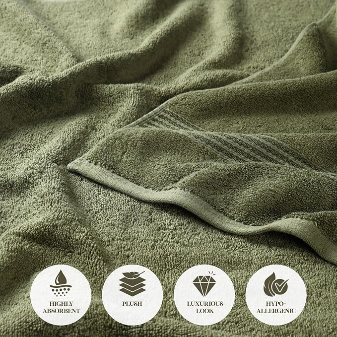 Superior Egyptian Cotton 3-Piece Towel Set, Assorted Towels, Home Bathroom, Master, Guest Bath, Decor Essentials, Includes 1 Bath, 1 Hand, 1 Face Towel/Washcloth, Quick Dry, Absorbent, Forest Green