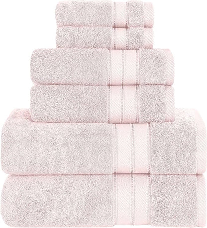 Modern Threads - Spun Loft 6-Piece 100% Combed Cotton Towel Set - Bath Towels, Hand Towels, & Washcloths - Super Absorbent & Quick Dry - 600 GSM - Soft & Plush, Blush