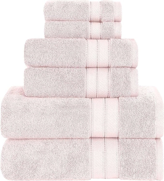 Modern Threads - Spun Loft 6-Piece 100% Combed Cotton Towel Set - Bath Towels, Hand Towels, & Washcloths - Super Absorbent & Quick Dry - 600 GSM - Soft & Plush, Blush