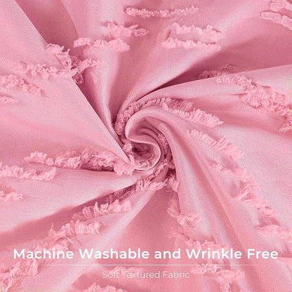 Pink Boho Shower Curtain Pretty Cute Shower Curtain Tufted Chervon Textured Modern Minimalist Striped Shower Curtains Pink, 72 x 72