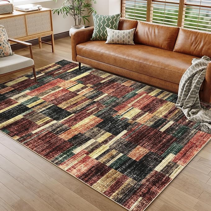 Washable Rug 8x10 Rugs for Living Room Modern Bedroom Rug Large Area Rug Non Slip Throw Rugs Soft Low Pile Stain Resistant Carpet for Nursery Classroom Dining Room 8'x10' Red
