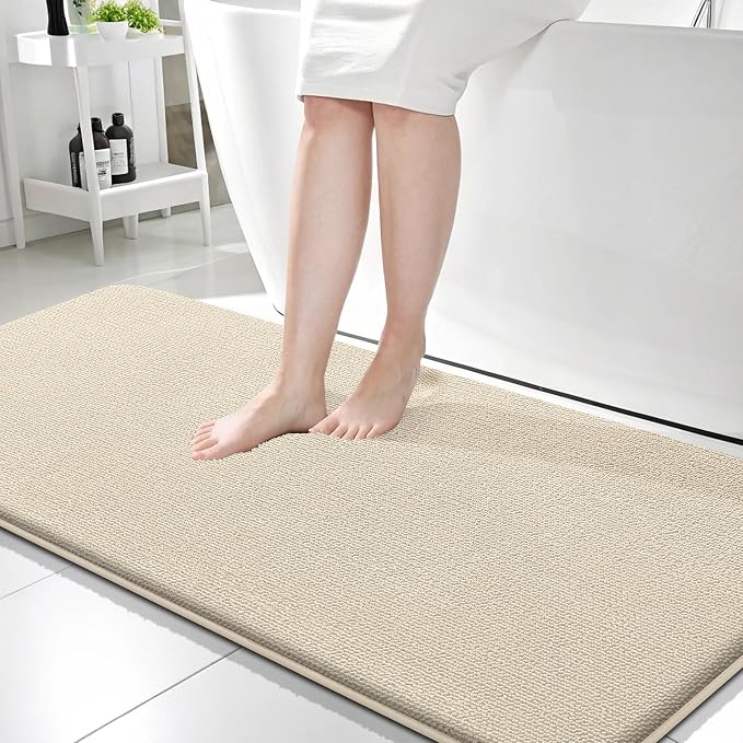 OLANLY Memory Foam Bathroom Runner Rug 59x24, Absorbent Long Bath Mat, Sand | Soft Quick Dry Bath Rugs, Non-Slip Carpet, Machine Washable Mat for Bathroom Floor, Tub and Shower, Home Decor Accessories