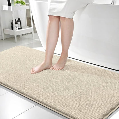 OLANLY Memory Foam Bathroom Runner Rug 59x24, Absorbent Long Bath Mat, Sand | Soft Quick Dry Bath Rugs, Non-Slip Carpet, Machine Washable Mat for Bathroom Floor, Tub and Shower, Home Decor Accessories