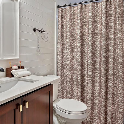 MUGINYU Camel Shower Curtain Vintage Floral Block Print - 72x72 Inches,Cotton Blend Cloth Fabric,Neutral Farmhouse Decorative French Country Bathroom Decor, Cottagecore Aesthetic Pattern