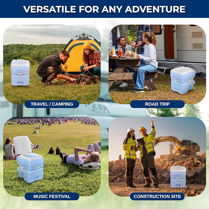 SereneLife 5.2 Gal Portable Camping Toilet For Adults, 100+ Flushes Porta Potty Camp Toilet with Detachable Waste Tank, 120+ Flushes, Hand Sprayer, Carry Bag for Camping, Hiking, and Boating