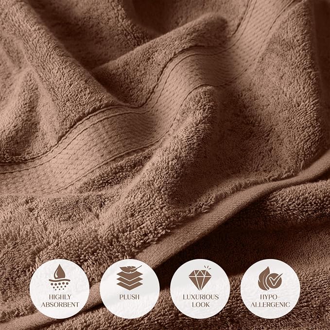 Superior Egyptian Cotton Plush & Absorbent, Bath Towel Set of 4, Chocolate | Quick Dry, Soft Luxury Towel Set, Bath Essentials for Bathroom, Guest Bath, Spa, 4 Piece Bath, Madeline Towels