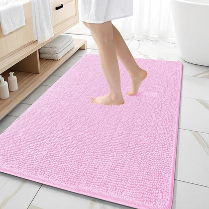 OLANLY Large Bathroom Rugs 59x35, Extra Soft Absorbent Chenille Bath Rugs | Pink, Quick-Drying Rubber Backing, Machine Washable Bath Mat for Bathroom Floor, Tub and Shower, Home Decor Accessories