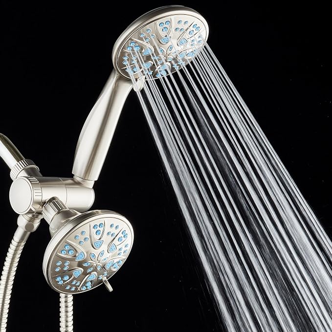 AquaDance Antimicrobial/Anti-Clog High-Pressure 30-setting Dual Head Combination Shower with Microban Nozzle Protection From Growth of Mold, Mildew & Bacteria for a Healthier Shower – Aqua Blue