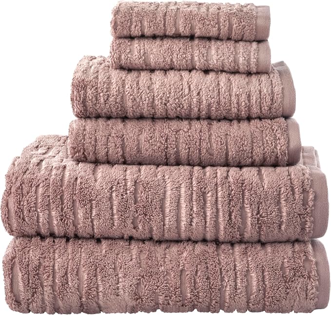 SKL Home CloudSoft Bath Towel Set, 6-Piece, 100% Cotton Luxury, Clay | 2 Bath towels, 2 hand towels, 2 washcloths. Premium spa-level quality. 600/520 GSM weight. Ultra plush & absorbent.