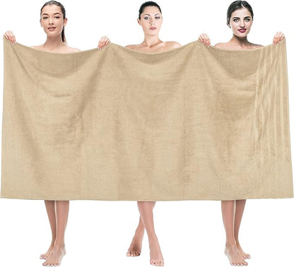 American Soft Linen 35x70 Jumbo Large Bath Towel, 600 GSM 100% Cotton Turkish Bath Sheet, Oversized Luxury Bath Towel for Bathroom Beach and Pool, Beige