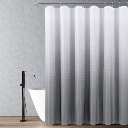 Shower Curtain 72 inches Long 6FT for Bathroom 1 Panel Grey | Ombre Waffle, Shower Curtains with Hook, Water Repellent, Boho Farmhouse, Simple Modern Bath Decor, 72x72