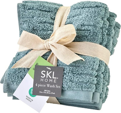 SKL Home CloudSoft Washcloth Set, 4-Piece, 100% Cotton Luxury, Teal | Premium spa-level quality. 520 GSM weight. Ultra plush & absorbent.