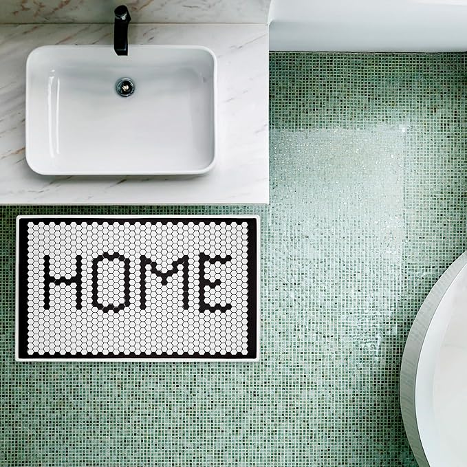 Stupell Industries Home Mosaic Pattern Plush Bathroom Mat & Bath Rug, Soft Quick-Dry Non-Slip Bathroom Rug with Recycled Foam Cushion, Geometric Tile Pattern Design by Elizabeth Tyndall, 18"x30"