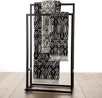 SKL Home Nador Hand Towel Set-2pc, Premium 100% Cotton, Black | 600 GSM. Spa-level quality. Soft & absorbent, reversible jacquard. For the bathroom, kitchen, bar or any sink space.