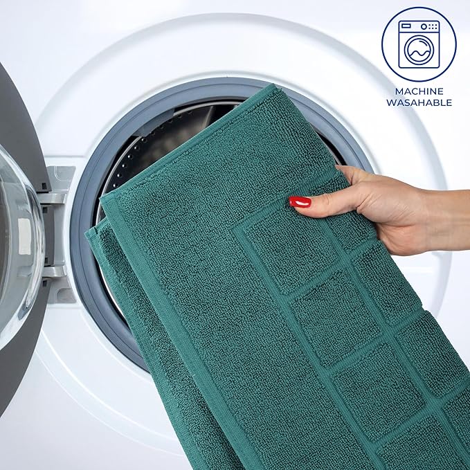 Superior 100% Cotton Bathmat Set, Bath Mats, Bathroom Decor, Shower, Bathtub Essentials, Home Accessories, Small Washable Rug, No Backing, Heavyweight, Nora Collection, Set of 2, 22" x 35", Teal