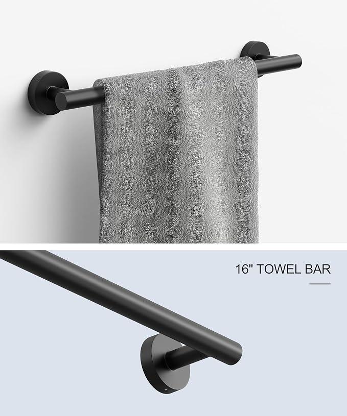 Matte Black Bathroom Hardware Accessories Set 6 Pcs | Round Towel Rack and Toilet Paper Holder Set SUS304 Stainless Steel Towel Bar Set Wall Mounted by HOMEMYSTIQUE