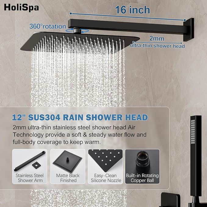 10" Rain Shower System with Handheld & Valve, Matte Black | Wall-Mounted High-Pressure Shower Faucet Combo Set, 10-Inch Rain Shower Head with Handheld Spray,Includes Valve and Trim Kit