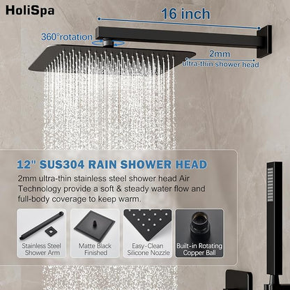 10" Rain Shower System with Handheld & Valve, Matte Black | Wall-Mounted High-Pressure Shower Faucet Combo Set, 10-Inch Rain Shower Head with Handheld Spray,Includes Valve and Trim Kit