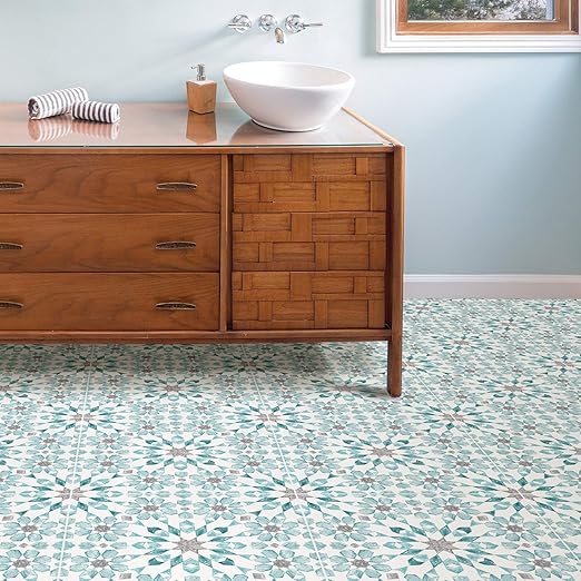 FloorPops FP2949 Radiance Peel & Stick Floor Tiles, Blue (Pack of 6)