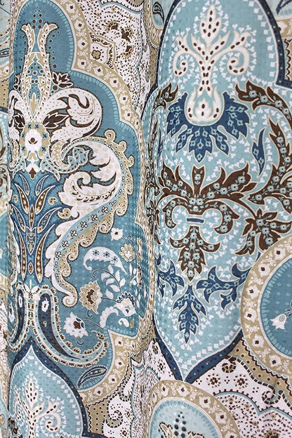 Serafina Home Decorative Blue & Brown Boho Fabric Shower Curtain, Modern Farmhouse for Vintage Rustic Bathroom Decor, Floral Victorian, 72 x 72