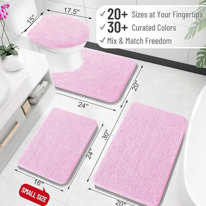 OLANLY Bathroom Rugs 32x20, Extra Soft Absorbent Chenille Bath Rugs | Pink, Quick-Drying Rubber Backing, Machine Washable Bath Mat for Bathroom Floor, Tub and Shower, Home Decor Accessories
