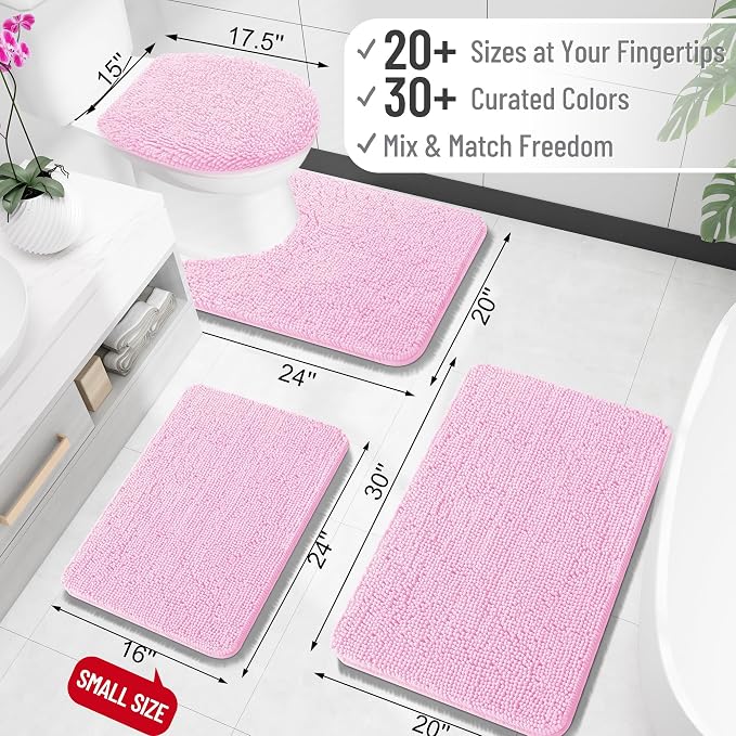 OLANLY Large Bathroom Rugs 59x35, Extra Soft Absorbent Chenille Bath Rugs | Pink, Quick-Drying Rubber Backing, Machine Washable Bath Mat for Bathroom Floor, Tub and Shower, Home Decor Accessories