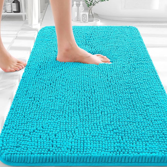 OLANLY Bathroom Rugs 36x24, Extra Soft Absorbent Chenille Bath Rugs | Aqua Sky, Quick-Drying Rubber Backing, Machine Washable Bath Mat for Bathroom Floor, Tub and Shower, Home Decor Accessories