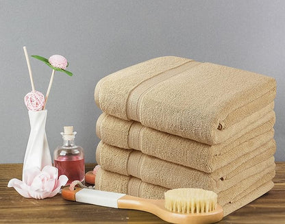 Towel and Linen Mart 4 Pieces Bath Towel Sets - Beige - Soft Feel Luxurious,Quick Dry, Extra Absorbent, 100% Ring Spun Cotton 600 GSM (27 x 54)