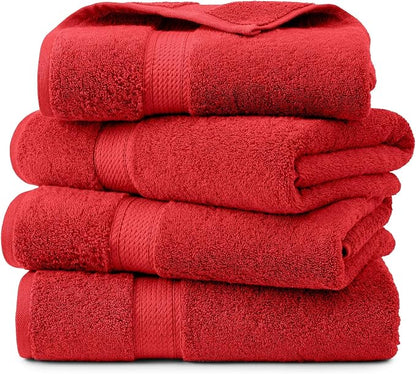 Superior Egyptian Cotton Plush & Absorbent, Bath Towel Set of 4, Red | Quick Dry, Soft Luxury Towel Set, Bath Essentials for Bathroom, Guest Bath, Spa, 4 Piece Bath, Madeline Towels