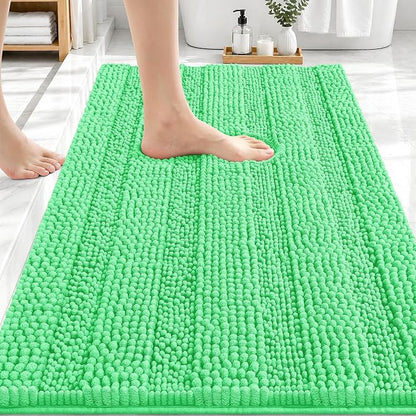 OLANLY Thick Bathroom Rugs 30x20, Chenille Striped Bath Rugs, Mint Green | Rubber Backing, Machine Wash, Extra Soft Absorbent Bath Mats for Bathroom Floor, Tub and Shower, Home Decor Accessories