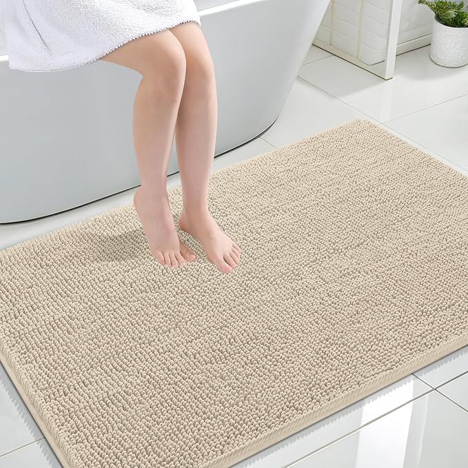OLANLY Large Bathroom Rugs 44x32, Extra Soft Absorbent Chenille Bath Rugs | Sand, Quick-Drying Rubber Backing, Machine Washable Bath Mat for Bathroom Floor, Tub and Shower, Home Decor Accessories