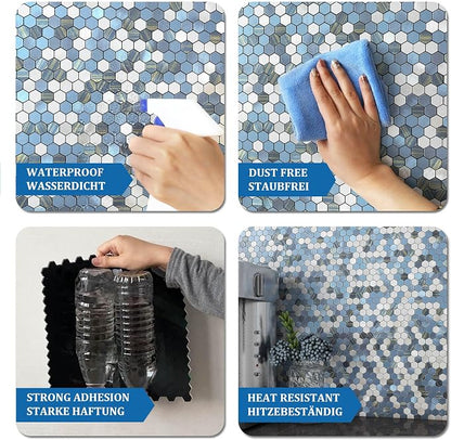 Stripe Hexagon Backsplash Tile Peel and Stick Blue 10pcs