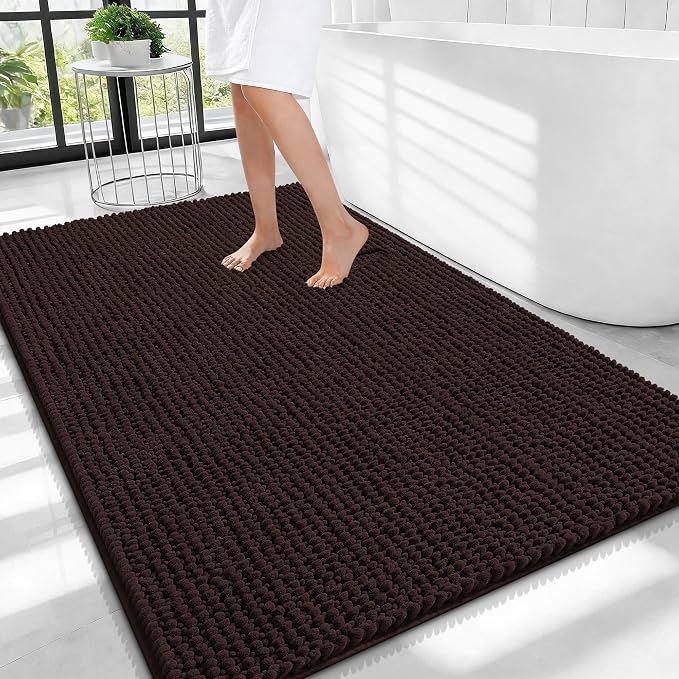 OLANLY Thick Chenille Large Bathroom Rugs 40x32, Absorbent Bath Mat, Brown | Soft Bath Rugs, Rubber Backing, Machine Wash Dry, Bath Mats for Bathroom, Tub and Shower, Home Decor Accessories