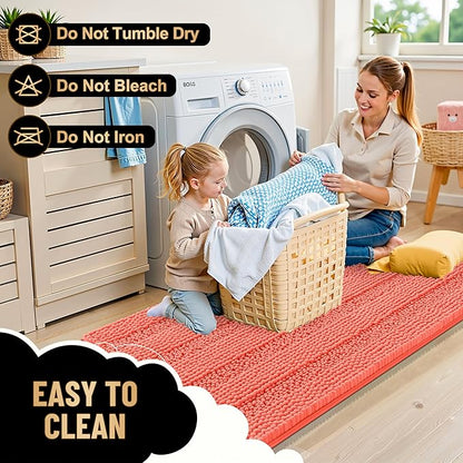 OLANLY Thick Bathroom Runner Rugs 59x20, Chenille Long Bath Rugs, Coral | Soft Absorbent Striped, Rubber Backing, Machine Wash, Bath Mats for Bathroom Floor, Tub and Shower, Home Decor Accessories