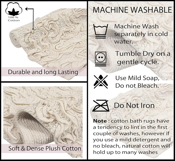Home Weavers Bell Flower Toilet Tank Lid Cover – 10"x22", 100% Cotton, Tufted, Soft & Absorbent, Non-Slip, Machine Washable Bathroom Décor, Ivory