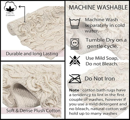 Home Weavers Bell Flower Collection 100% Cotton Tufted Bath Rugs, Extra Soft and Absorbent Bath Rugs, Non-Slip Bath Mats, Machine Washable, Bath Mats for Bathroom Floor and Tub, 20"x20" Contour, Ivory
