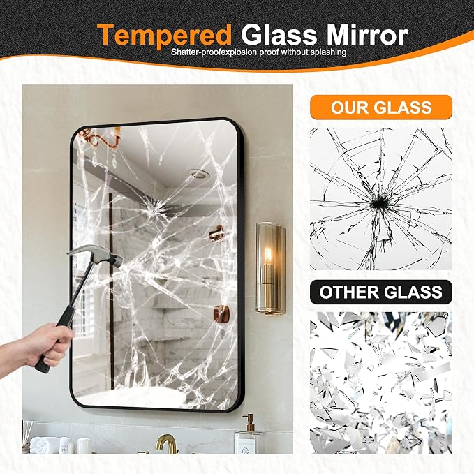 Bathroom Vanity Mirror, Black Framed Mirror for Over Sink, 30x20 | HD glass, distortion-free for makeup and grooming, Sturdy frame, all mounting hardware, hangs horizontal or vertical