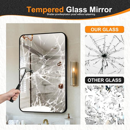 Bathroom Vanity Mirror, Black Framed Mirror for Over Sink, 30x20 | HD glass, distortion-free for makeup and grooming, Sturdy frame, all mounting hardware, hangs horizontal or vertical