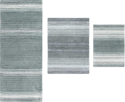 Home Weavers 100% Cotton Gradiation Collection Bathroom Décor | Washable Rug | Bathroom Mat | Kitchen Mat | Bathroom Rug Set | Bath Mat Set | Bath Floor Mat Non Slip, 3 Piece Set with Runner, Gray